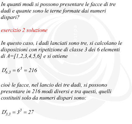 Disposizioni possibili delle facce di tre dadi lanciati