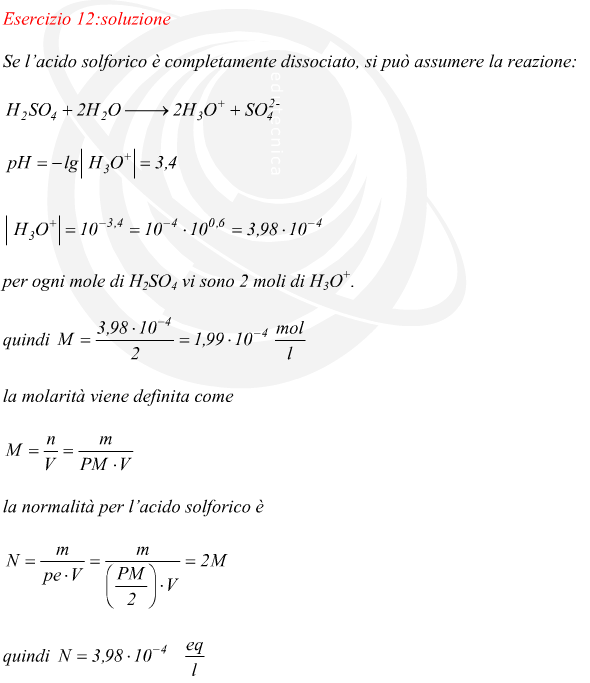 molarit normalit soluzione di acido solforico dato il pH