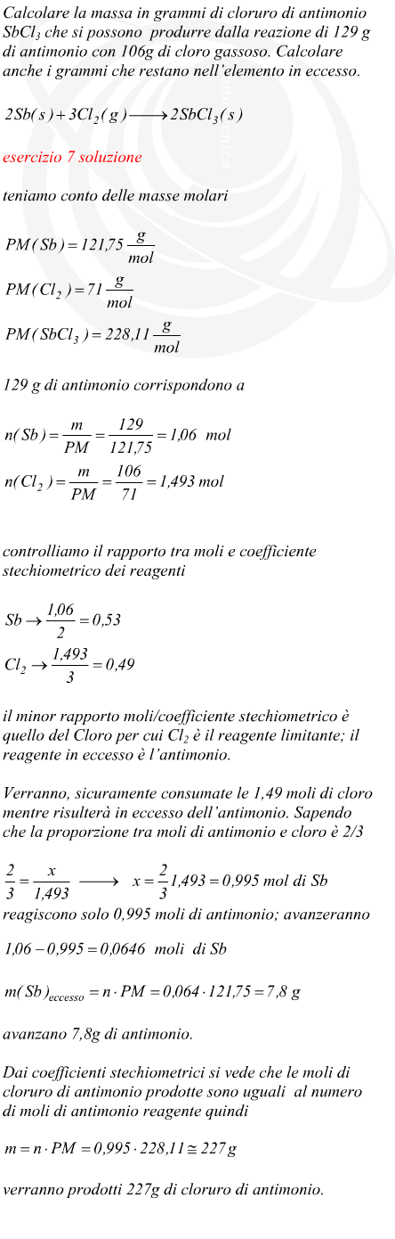 massa di cloruro di antimonio prodotto nella reazione tra antimonio e cloro