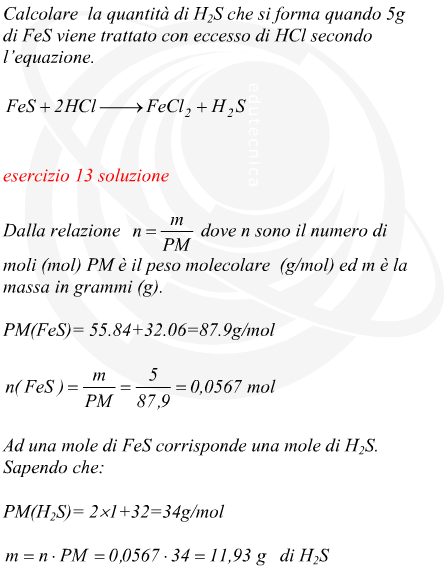 quantit di acido solfidrico prodotti in reazione chimica