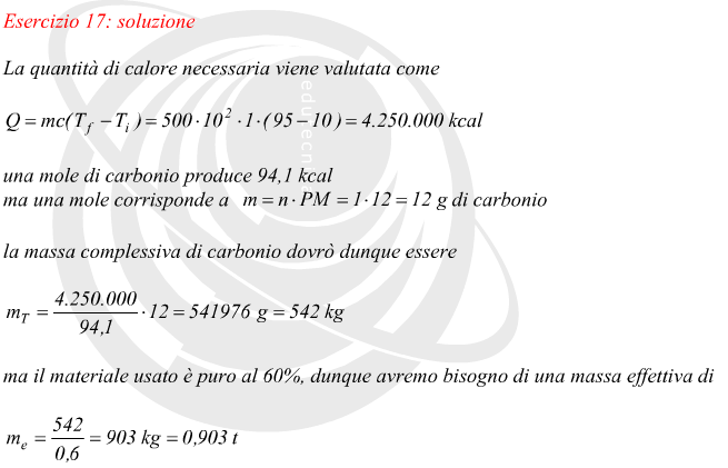 Quantit di carbone necessario per scaldare una massa di acqua