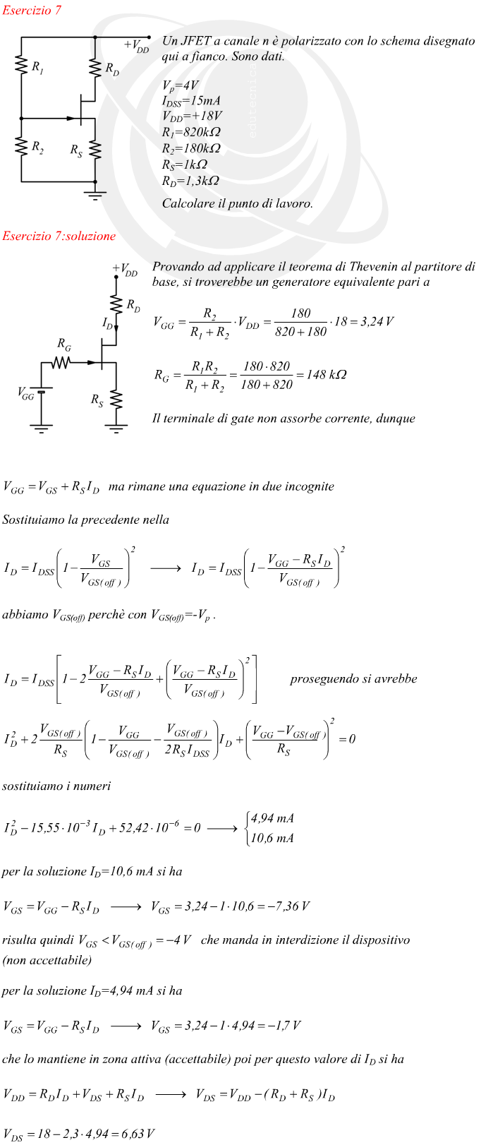 calcolare punto di lavoro circuito con JFET polarizzato con partitore
