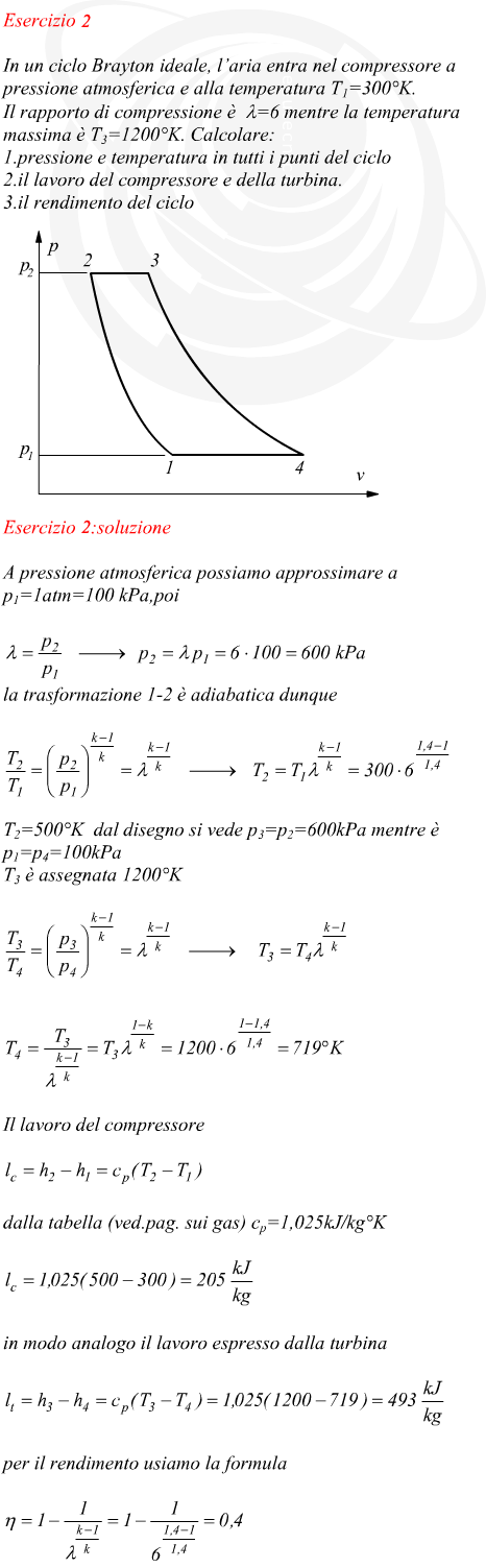 Pressione e temperatura nei quattro punti di un ciclo Brayton - Joule