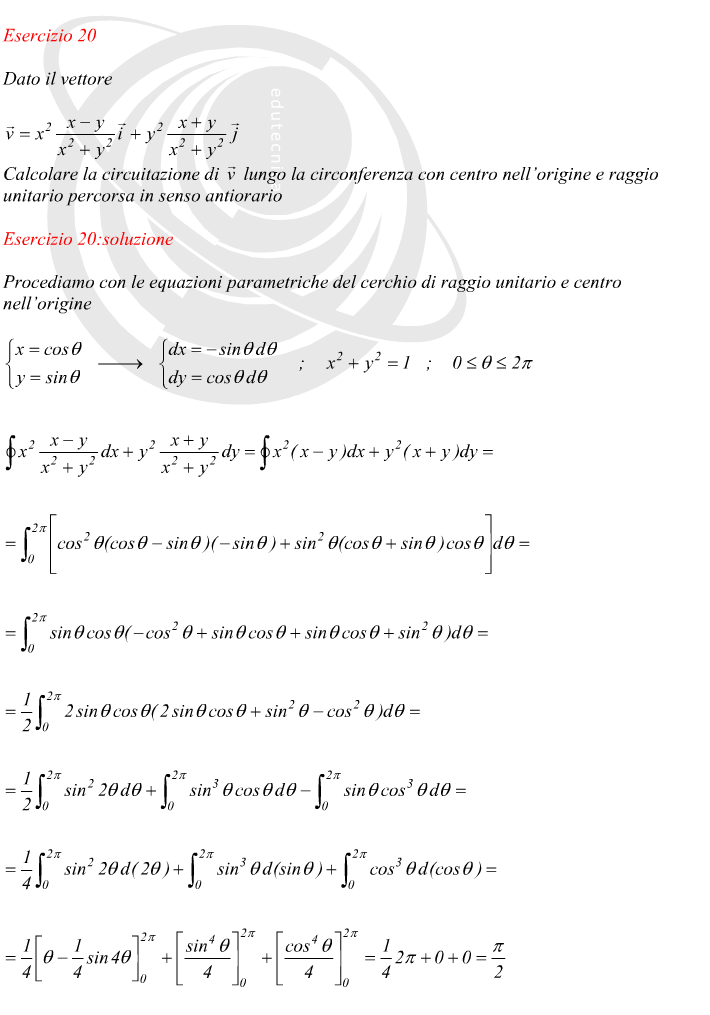 Integrali curvilinei lavoro di un vettore su un percorso circolare