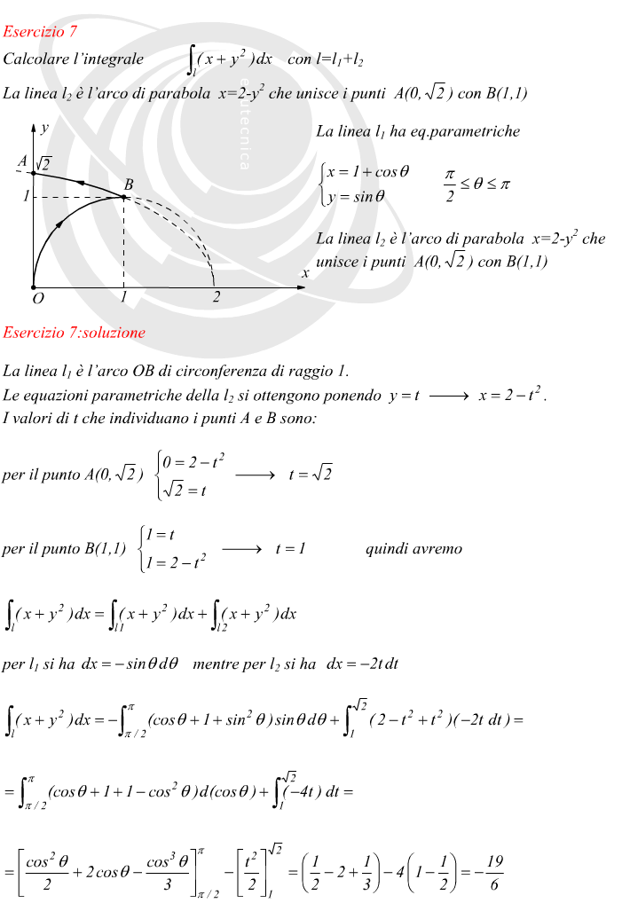 Integrale curvilineo con coordinate parametriche