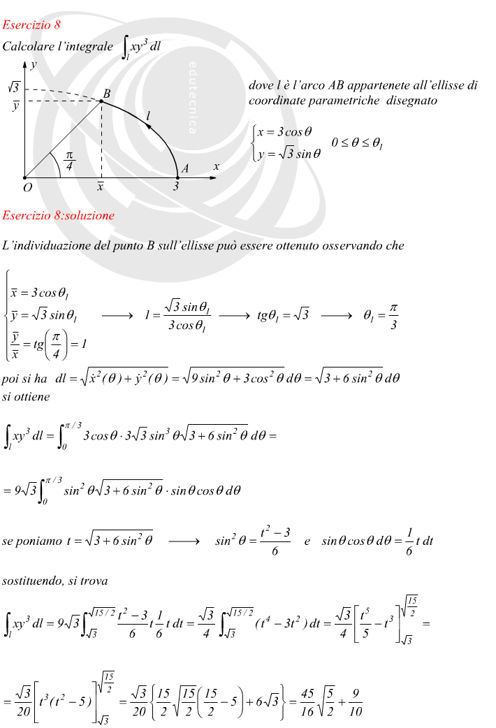 Integrale curvilineo su un arco di ellisse