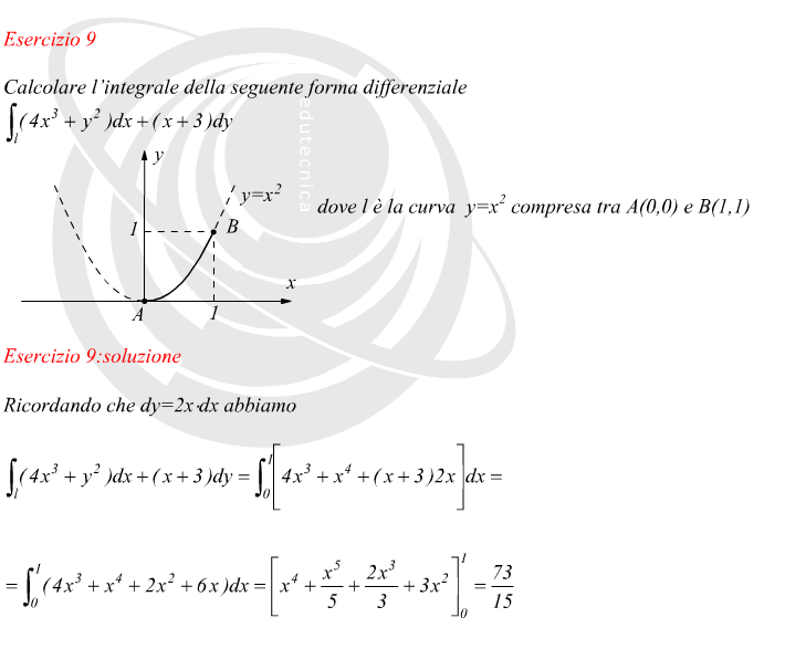 Integrale curvilineo lungo un percorso di integrazione parabolico