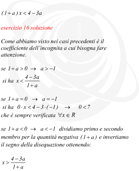 Risoluzione disequazione di primo grado parametrica