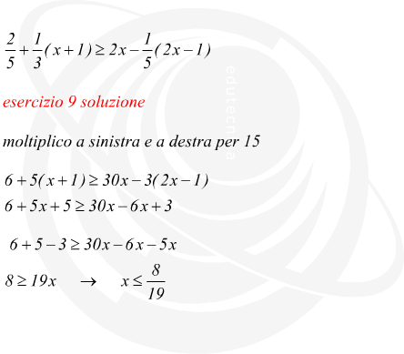 soluzione disequazione di primo grado ad una incognita a coefficienti frazionari