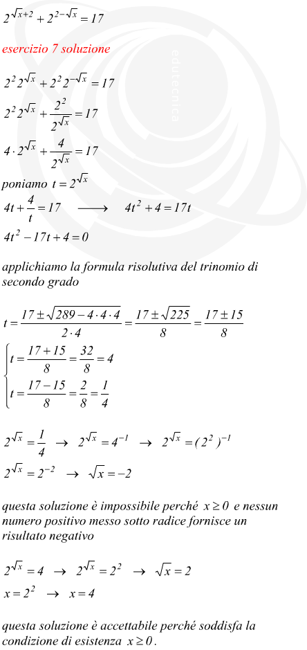 equazione esponenziale risolta col metodo si sostituzione