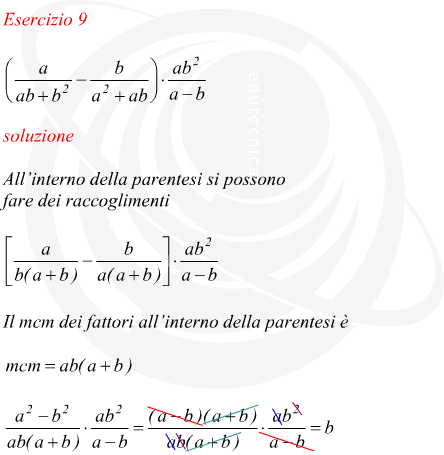 esercizio sul prodotto di frazioni algebriche