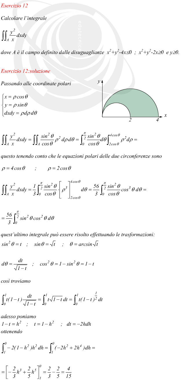 esempio integrale doppio risolto con coordinate polari
