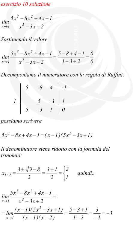 Limite di funzione razionale fratta risolta col metodo di Ruffini