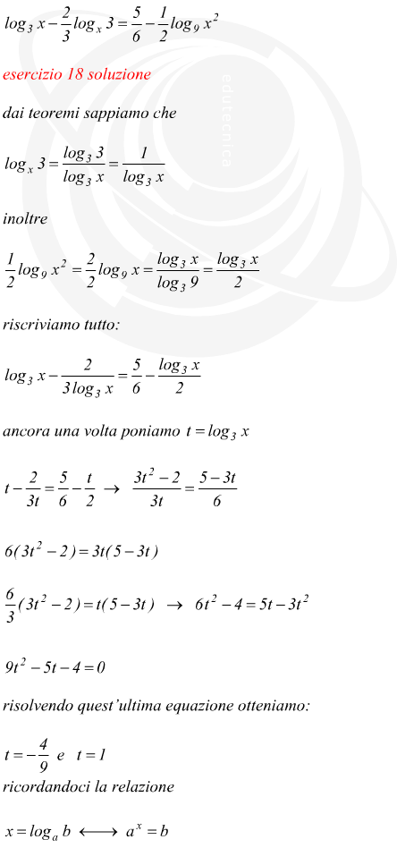 equazione con incognita  base del logaritmo