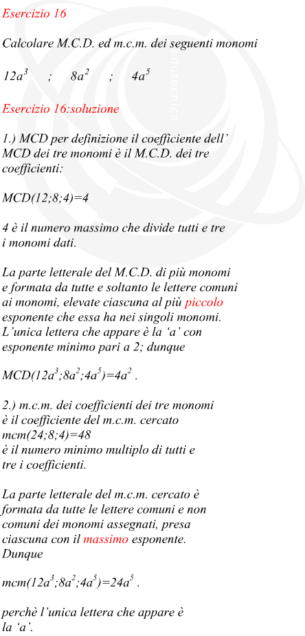 M.C.D. ed m.c.m. di monomi