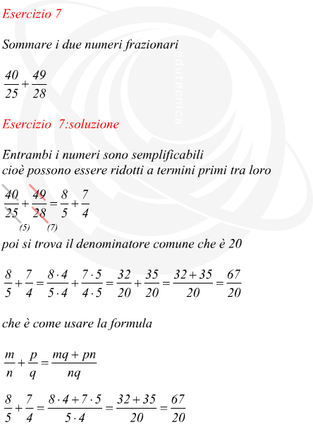 Sommare due numeri frazionari