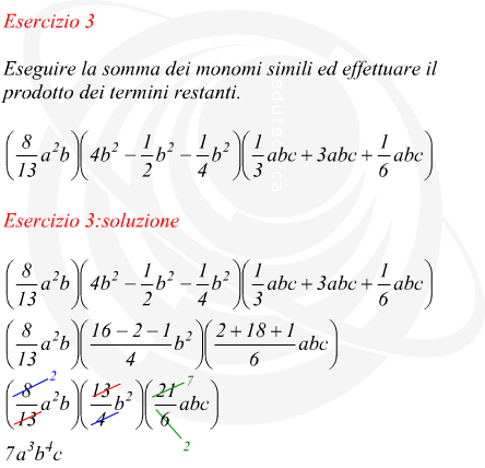 raccoglimento a fattor comune e prodotto di monomi