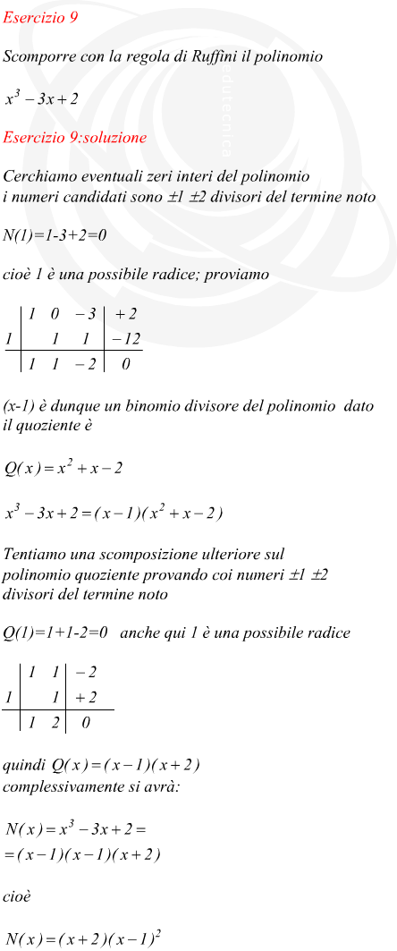 Scomporre con la regola di Ruffini il polinomio