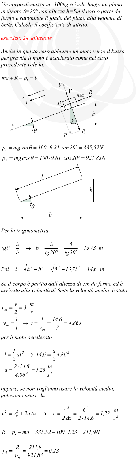 calcolo del coefficiente di attrito di un piano inclinato