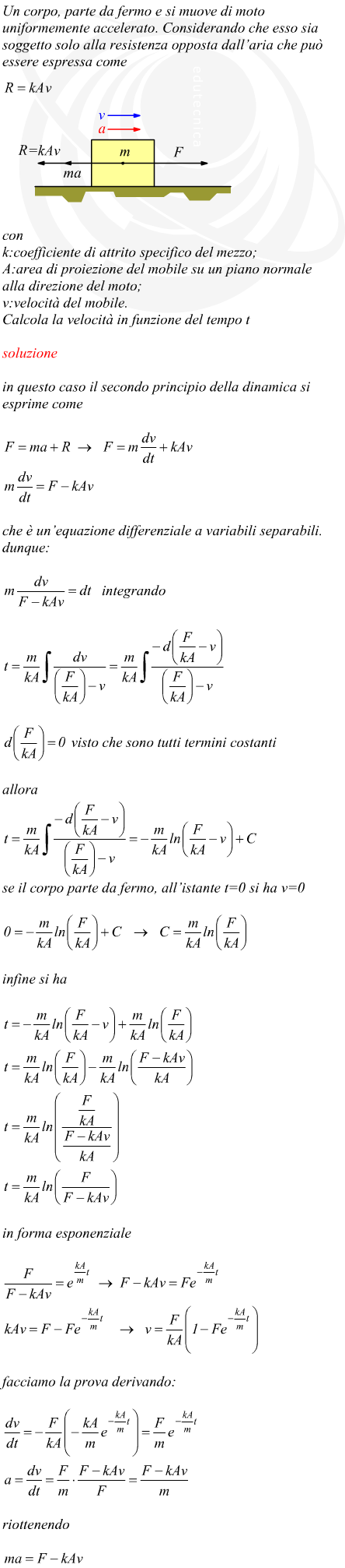 moto accelerato con resistenza del mezzo proporzionale alla velocit