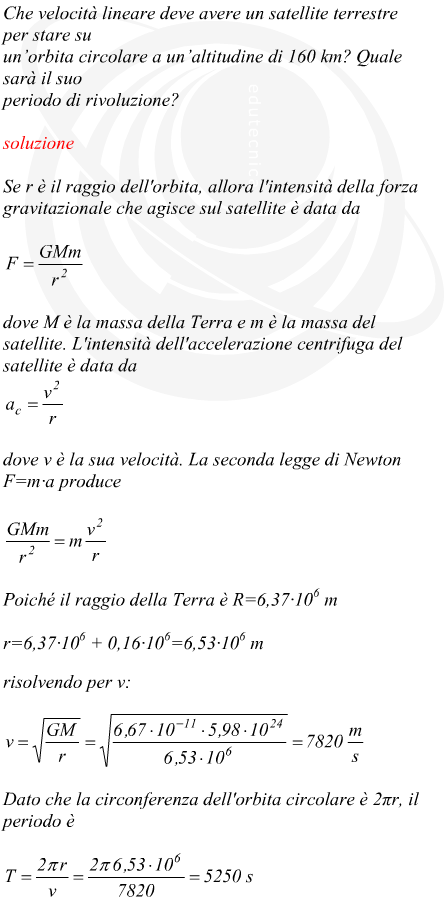Velocit e periodo di rivoluzione di un satellite in orbita