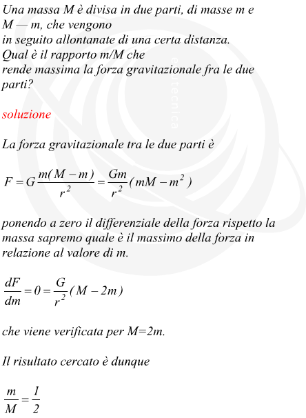 Rapporto tra due masse che rende massima la forza di attrazione gravitazionale