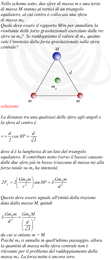 Forza di gravit di un sistema di tre masse disposte a triangolo