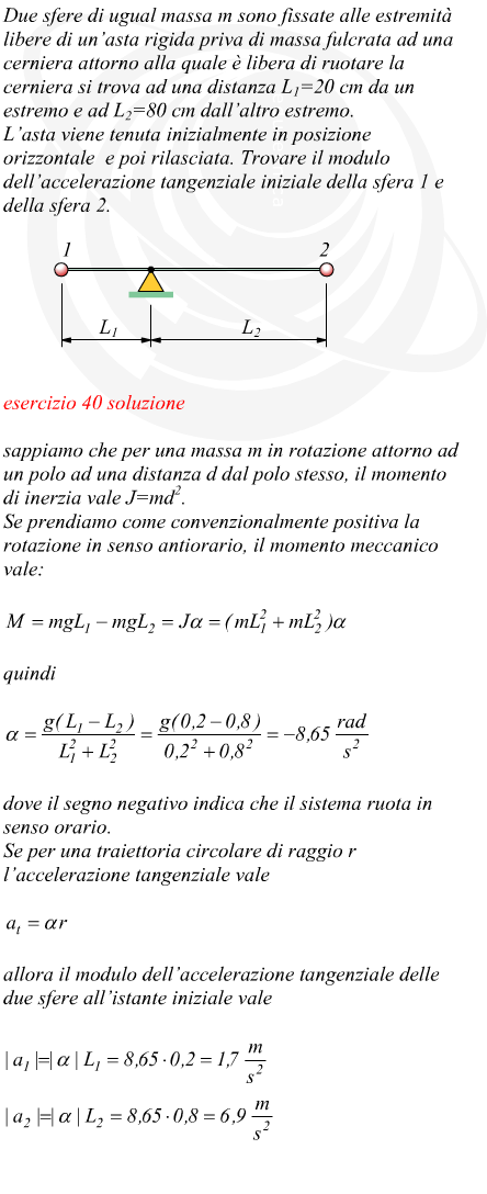 Accelerazione di un sistema di due masse in rotazione