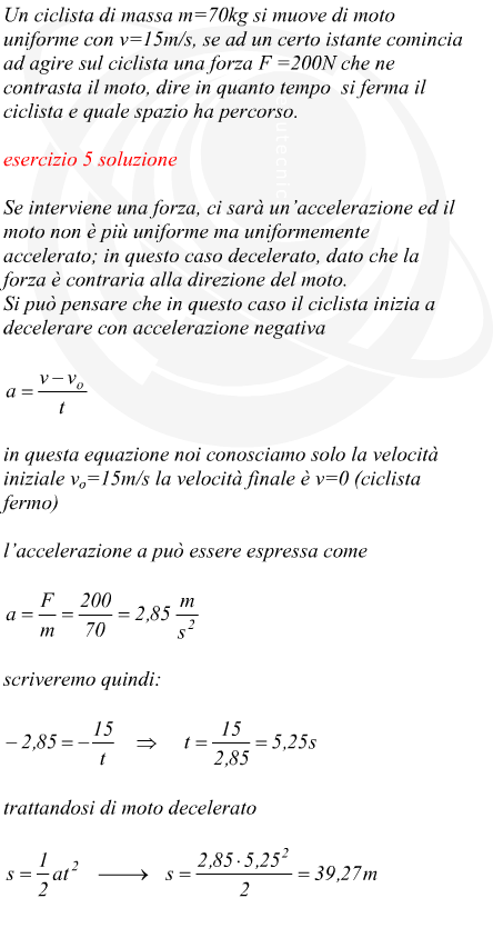 Esercizio su moto fase di decelerazione