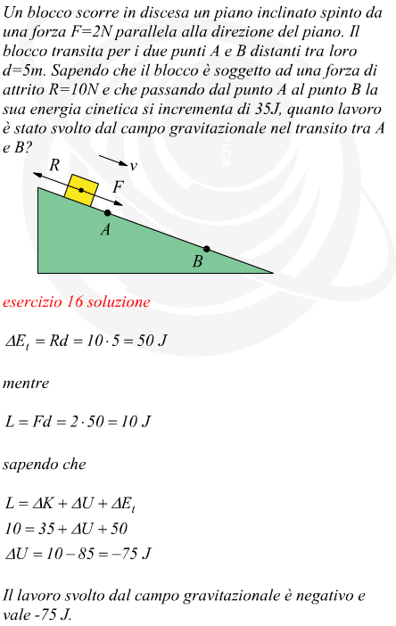 Lavoro svolto dal campo gravitazionale su una massa in discesa su un piano inclinato