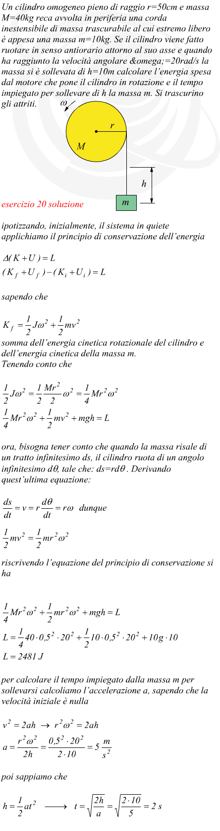 Energia di un motore che deve azionare un cilindro in rotazione che solleva una massa